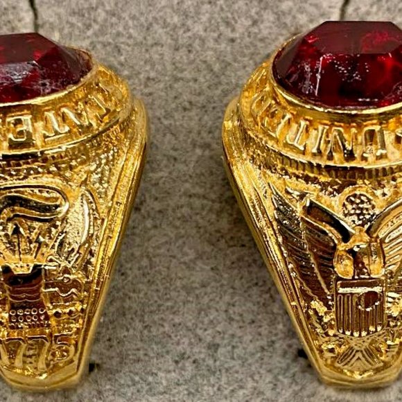 AIr Force Ring Red or clear crystal stone 18 Kt Gold Military US MADE 7 14 NWT - Picture 2 of 4